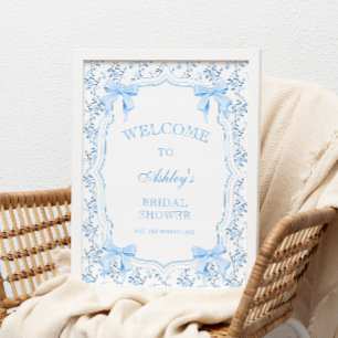 Kokette Elegante Blaue Schleife Brautparty Willkom Poster