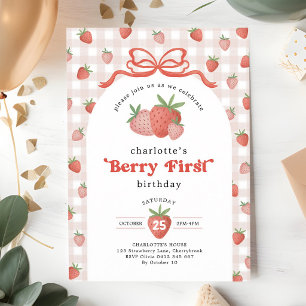 Kokette Erdbeere Berry Erster 1. Geburtstag Einladung