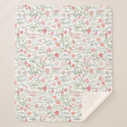 Kokette feminine pinke Wildblumenwiese Sherpadecke (Vorderseite)