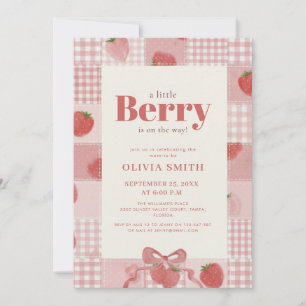Kokette Gingham-Erdbeer-Baby-Party Einladung