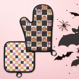 Kokette Halloween-Dekoration Party-Set Rosa Whimsi Ofenhandschuh & Topflappen-Set