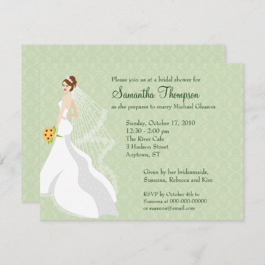 Kokette Jade Bridal Dusche Einladung (Vorne/Hinten)