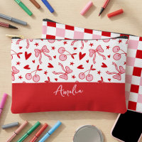 Kokette Kirsche & Schleifen Rosa und Rot Karo