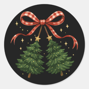 Kokette Kirschen Weihnachtsbaum Karierter Bogen Wi Runder Aufkleber