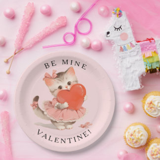 Kokette Kitty Vintage - Sei Mein Valentinstag Pappteller