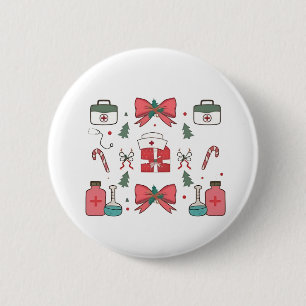 Kokette Krankenschwester mit Schleife, Weihnachts- Button