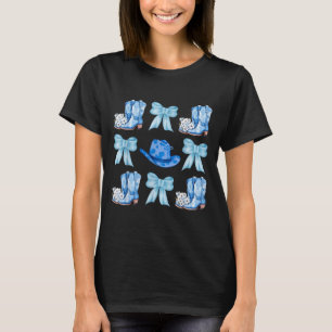 Kokette Kuhgirl-Stiefel Blaue Schleifen Hut Wester T-Shirt