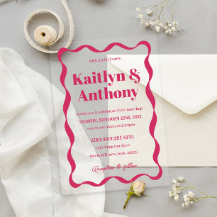 Kokette Kurvenband Retro-Hochzeit Acryleinladungen