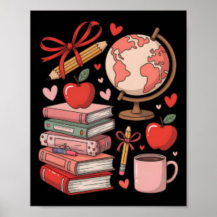 Kokette Lehrerin Schulbedarf Schleifen Bücher Glob Poster