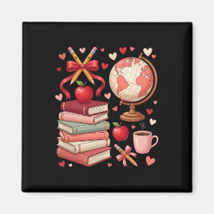 Kokette Lehrerin Schule Valentinstag Bögen Bücher Magnet
