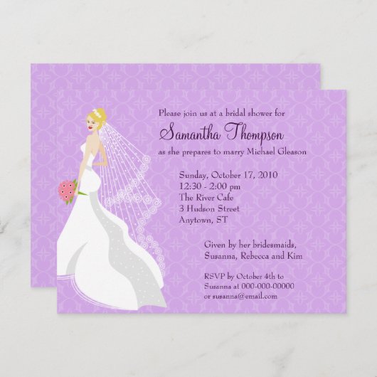 Kokette Lilac-Bridal-Dusche Einladung (Vorne/Hinten)