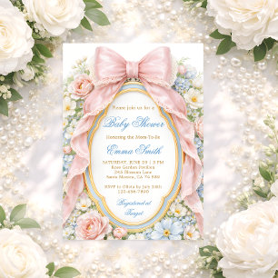 Kokette Mädchenhaft Rosa Schleife Florale Babypart Einladung