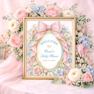 Kokette Mädchenhaft Rosa Schleife Florale Babypart Poster