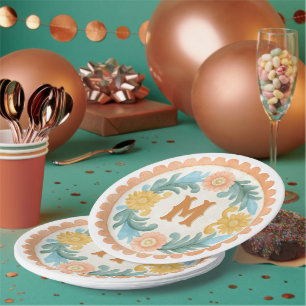Kokette mexikanische Talavera-Monogramm Pappteller