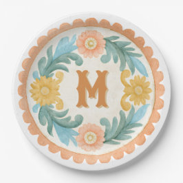 Kokette mexikanische Talavera-Monogramm Pappteller