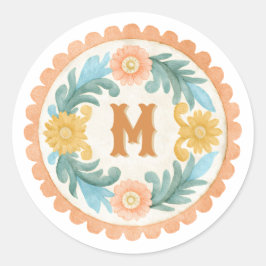 Kokette mexikanische Talavera-Monogramm Runder Aufkleber