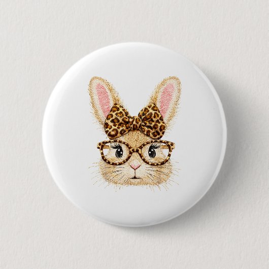 Kokette Oster süße Häschen mit Brille und Leoparde Button (Vorderseite)