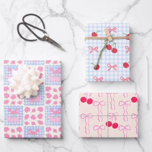 Kokette Pastell-Kirsche Süße Geschenkpapier Set (Vorderseite)