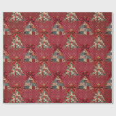 Kokette Patchwork-Weihnachtsbäume rote Tupfen Geschenkpapier (Flach)