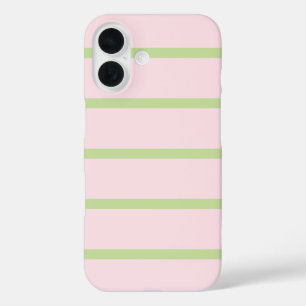 Kokette Preppy Chic Pastellgrün und rosa Streifen iPhone 16 Hülle