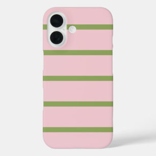 Kokette Preppy-Chic-Pastellgrün- und Rosa-Streifen iPhone 16 Hülle