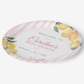 Kokette rosa Baby Shower mit Zitrone Pappteller (Schrägansicht)