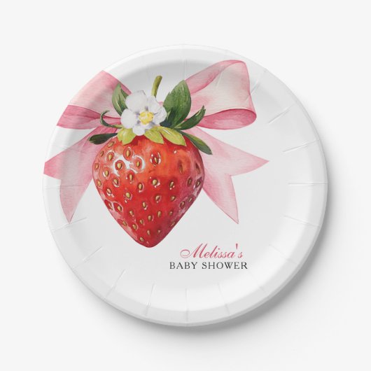 Kokette rosa Erdbeere Baby Shower Pappteller (Vorderseite)