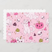 Kokette Rosa Halloween Hexenkatzenmöwe Einladung (Vorne/Hinten)