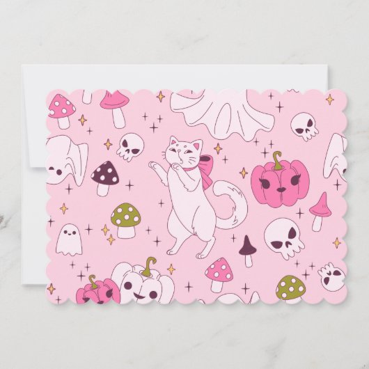Kokette Rosa Halloween Hexenkatzenmöwe Einladung (Vorderseite)