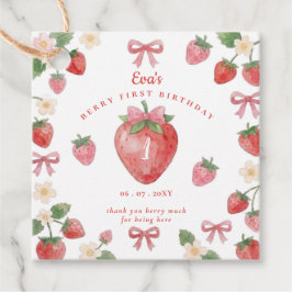 Kokette rosa Schleife Erdbeere Beere Erster Geburt Geschenkanhänger