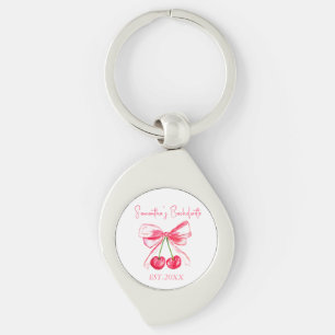 Kokette rosa Schleife Kirsche Junggesellinnenabsch Schlüsselanhänger