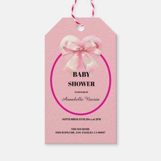 Kokette rosa Schleifen Mädchen Baby-Party Geschenkanhänger (Vorderseite)