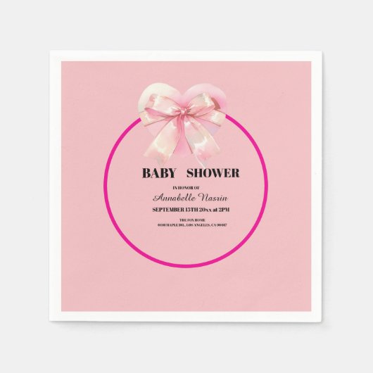 Kokette rosa Schleifen Mädchen Baby-Party Serviette (Vorderseite)