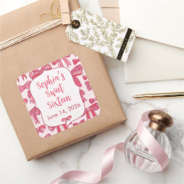 Kokette rosa Schleifen-Party-Quadrat-Aufkleber Quadratischer Aufkleber