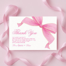 Kokette rosa Schleifen Rosen Cottagecore Baby Show Dankeskarte