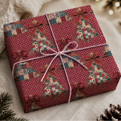 Kokette rote Patchwork-Polka-Punkte-Weihnachtsbäum Geschenkpapier