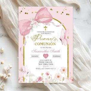 Kokette Röte Rosa Schmetterling Primera Kommunion Einladung