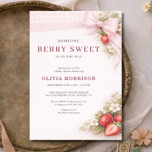 Kokette Schleife Beeren Süße Erdbeere Baby Shower Einladung