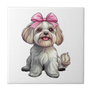 Kokette Schleife Havanese Hundefrau Mädchen Rosa Fliese