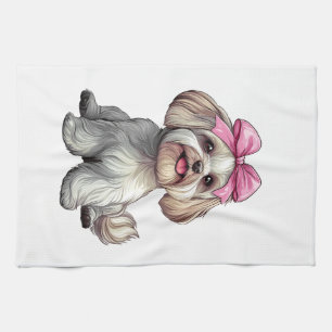 Kokette Schleife Havanese Hundefrau Mädchen Rosa Geschirrtuch