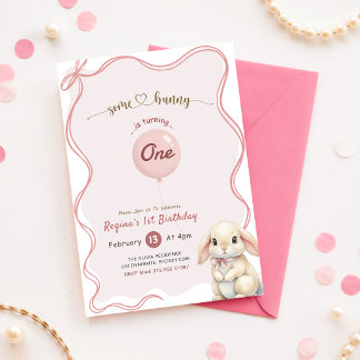 Kokette Schleife Rosa Hase Kaninchen 1. Geburtstag Einladung