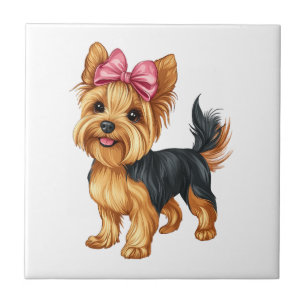 Kokette Schleife Yorkshire Terrier Hund Yorkie Mut Fliese