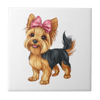 Kokette Schleife Yorkshire Terrier Hund Yorkie Mut Fliese