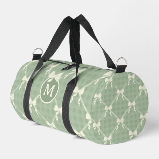 Kokette Schleifen Gingham Monogramm Creme Salbei G Duffle Bag (Linke Seite)
