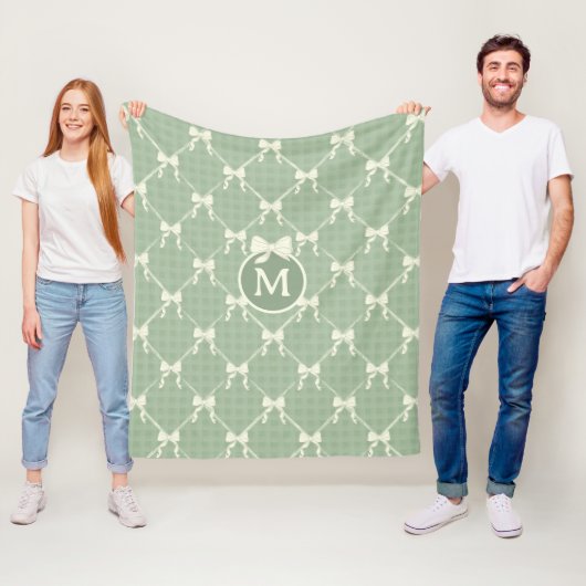 Kokette Schleifen Gingham Monogramm Creme Salbei G Fleecedecke (Beispiel)