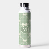 Kokette Schleifen Gingham Monogramm Creme Salbeigr Trinkflasche (Links)