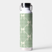 Kokette Schleifen Gingham Monogramm Creme Salbeigr Trinkflasche (Vorne)