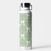Kokette Schleifen Gingham Monogramm Creme Salbeigr Trinkflasche (Rückseite)