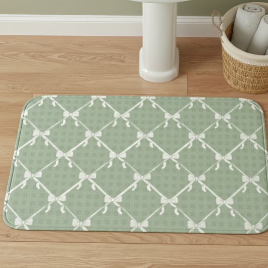 Kokette Schleifen Gingham-Muster Creme Salbeigrün Badematte