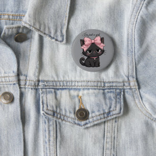Kokette schwarze Katze mit rosa Schleifen-Button-P Button